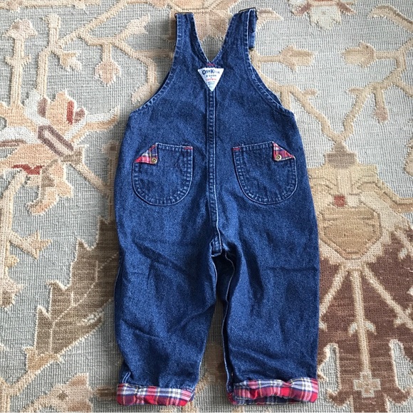Vintage OshKosh B’gosh Sz 18 M Blue Denim Plaid Vestbak Overalls Made in USA - Picture 10 of 16